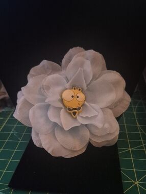 4' Light Blue Fabric Flower Hair Pin with Cute Honey Bee Accent Handmade